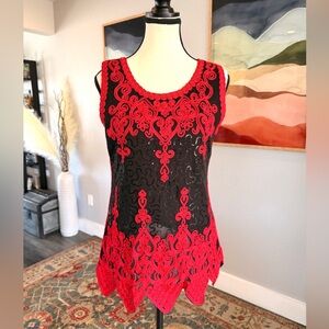 Juliette Red and Black Sequined Sleeveless Top
